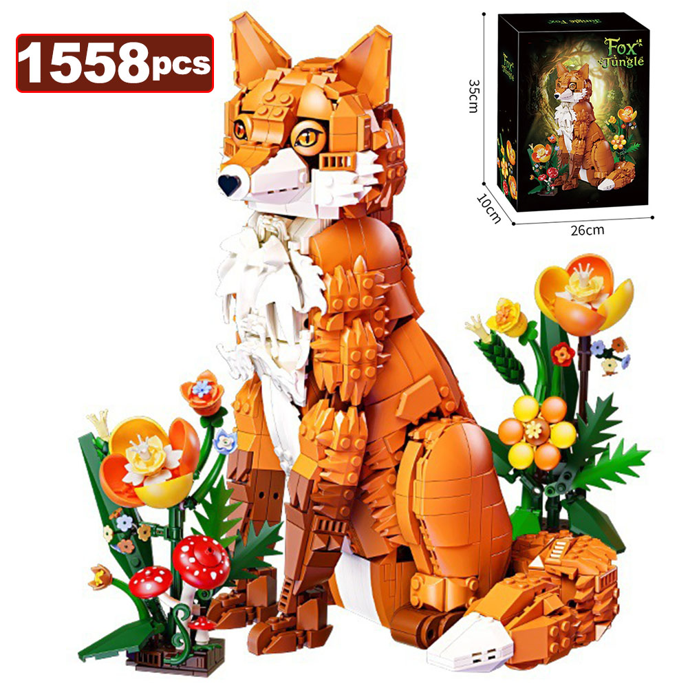 Lego Set Creator - 1558-teiliges MOC Dschungelfuchs-Modell Baustein-Set Pilz-Blumen Kreative