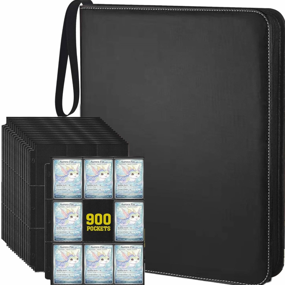 Trading Card Binder - 900-Fächer-Kartenalbum mit 50 Blatt 9-Fächer-Doppelseitigem Reißverschluss-Kartenhalter