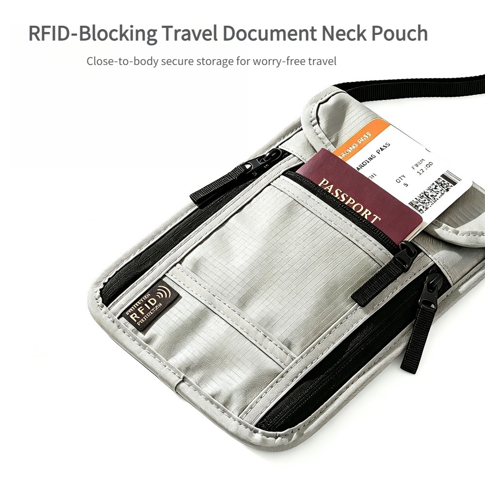 Card Top Loader - Reise-Nackenbörse, RFID-blockierender Reisepasshalter mit verstellbarem Nackenband